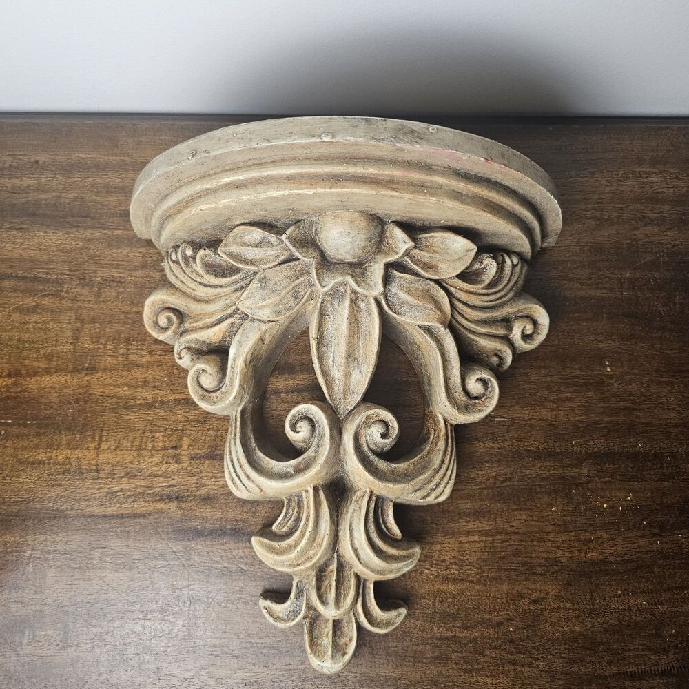 Vintage Ornate Acanthus Leaf Wall Shelf Bracket, Antique Scrolled Corbel